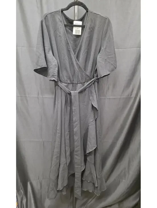 SCOMCHIC Plus Size Black Wrap Maxi Dress Ruffle High Low V Neck Short Sleeve XXL - Picture 1 of 4